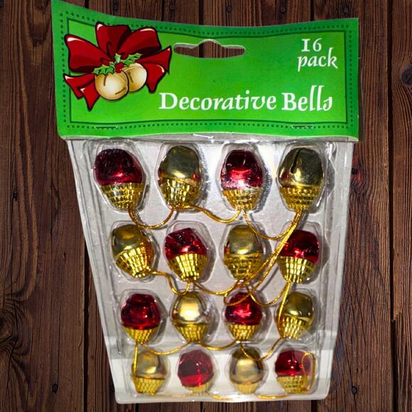 Vintage Decorative Christmas Bells 16 Pack – Red & Gold Craft Ornaments - Picture 2 of 5
